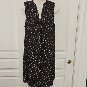 H&M | Sleeveless floral dress with a V-neck in navy blue with Orange flowers